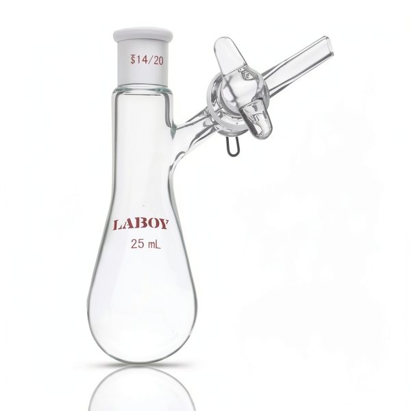 Laboy 25mL Schlenk Flask – Pear‑Shaped with 14/20 Joint, Stopcock-0