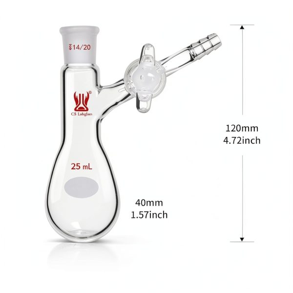 25ml Schlenk Reaction Flask with Glass Stopcock and 14/20 Joint,-1
